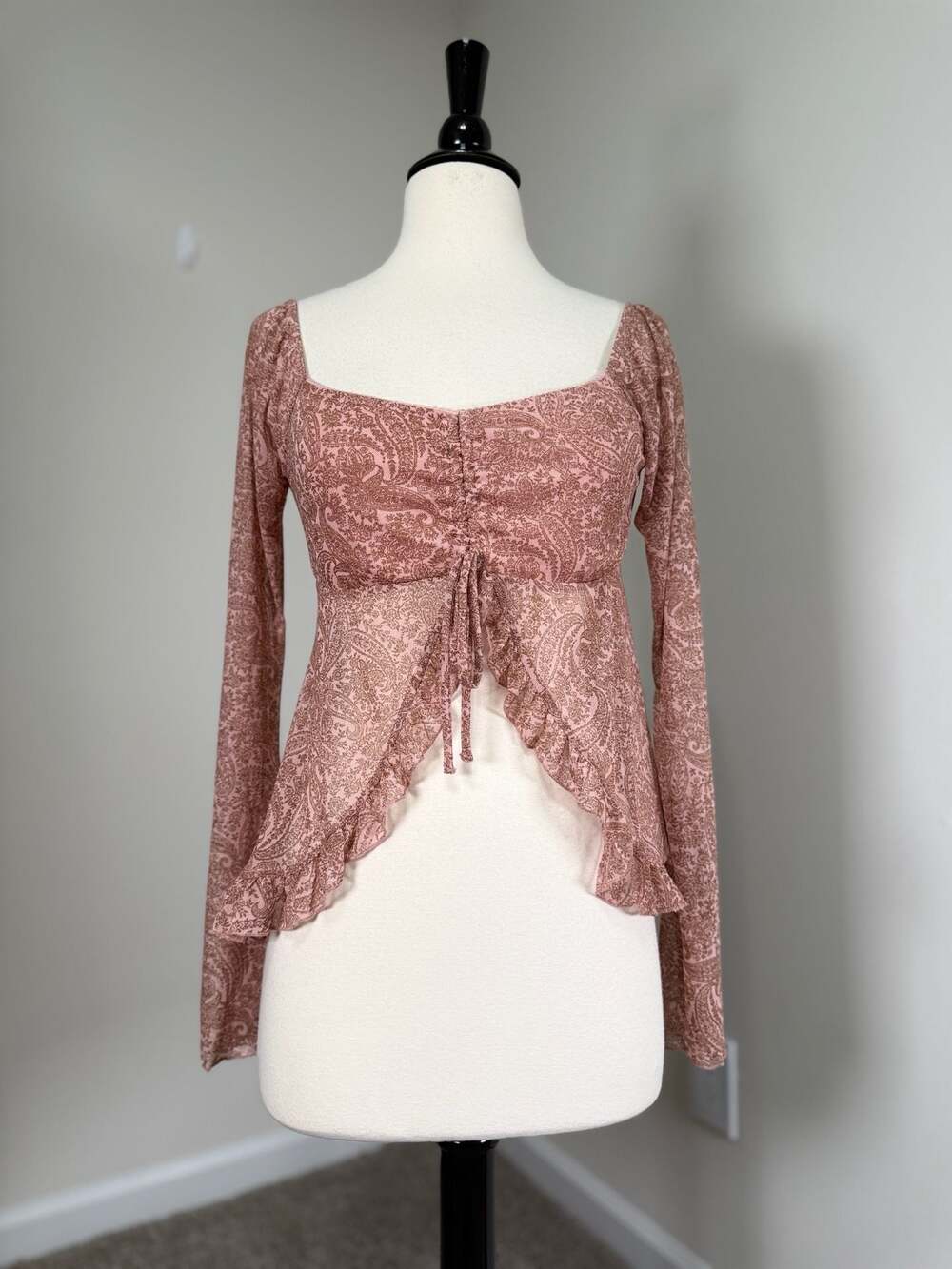 Good Days Project Pink Paisley Mesh Long Sleeve Top Y2K Fairy Boho Witchy